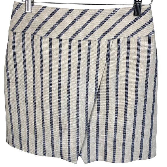 J Crew Linen Women's Size 2 Faux Wrap Mini Skirt Blue Strip - Picture 2 of 10